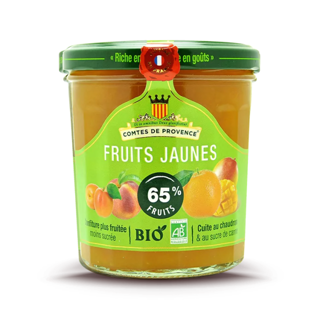 Gem mediteranean de fructe galbene (caise, piersici, mango, portocale)