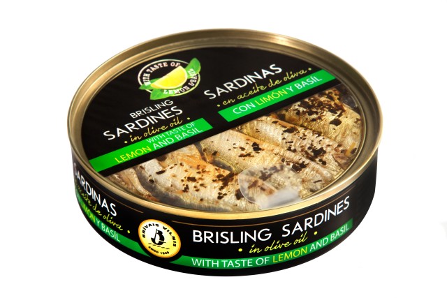 Sardine brisling în ulei de măsline cu lămâie și busuioc 160g
